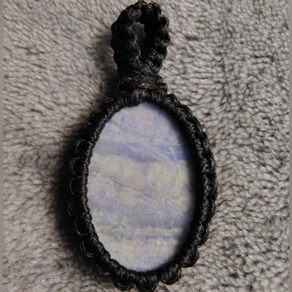 Handmade macrame wrapped Blue Lace Agate pendant